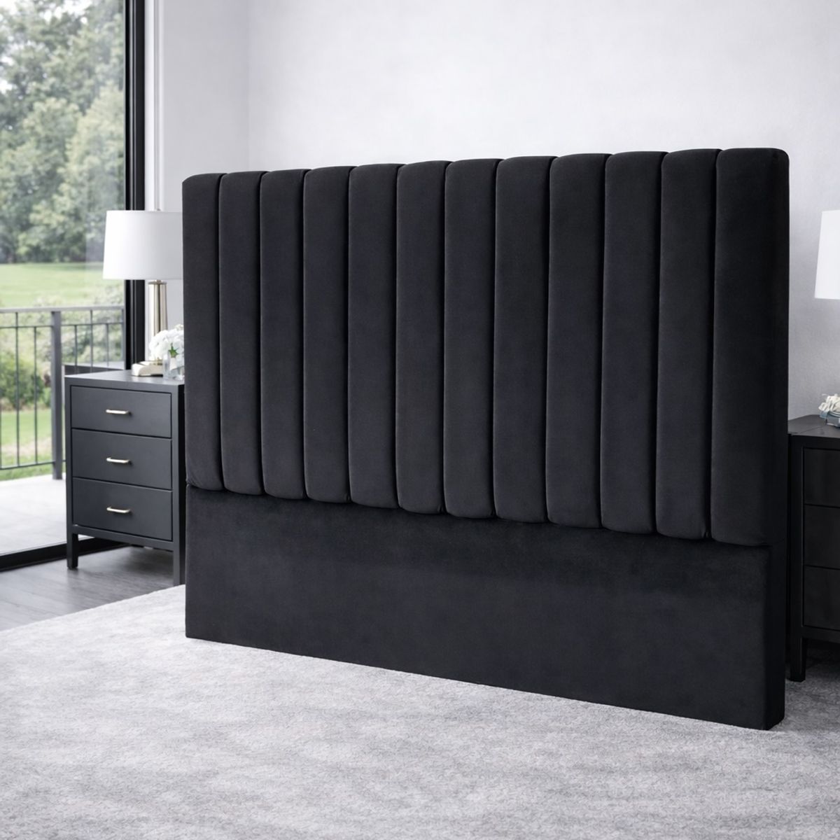 GENERICO - Respaldo de Cama 2 Plazas Tapizado en Felpa Premium Color Negro