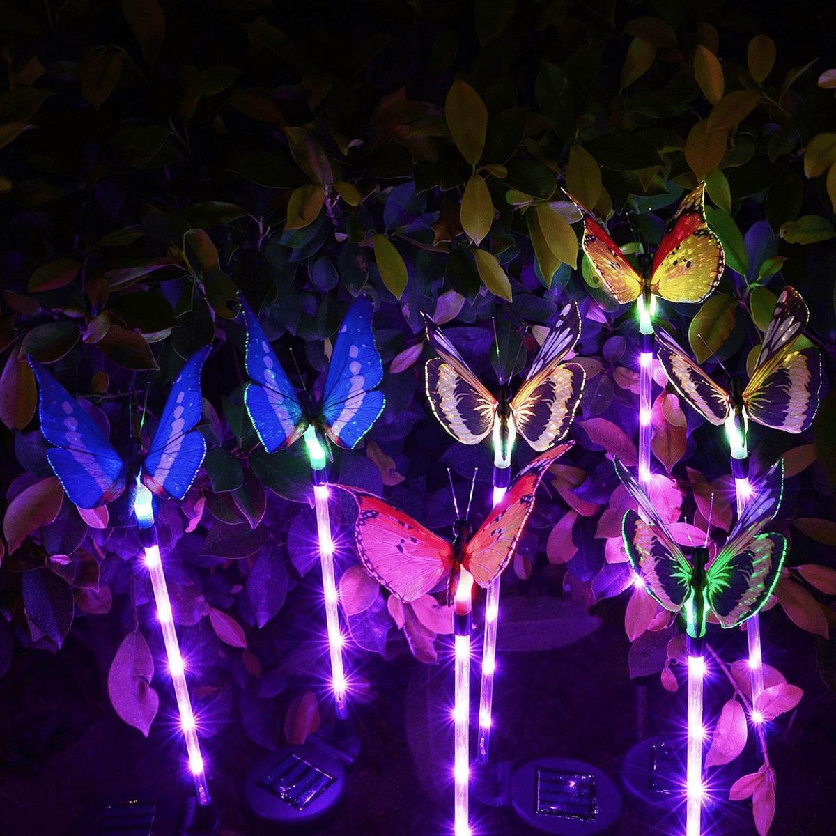GENERICO - Pack 4 Estacas Solares Mariposa Multicolor Jardín Exterior