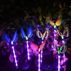GENERICO - Pack 4 Estacas Solares Mariposa Multicolor Jardín Exterior