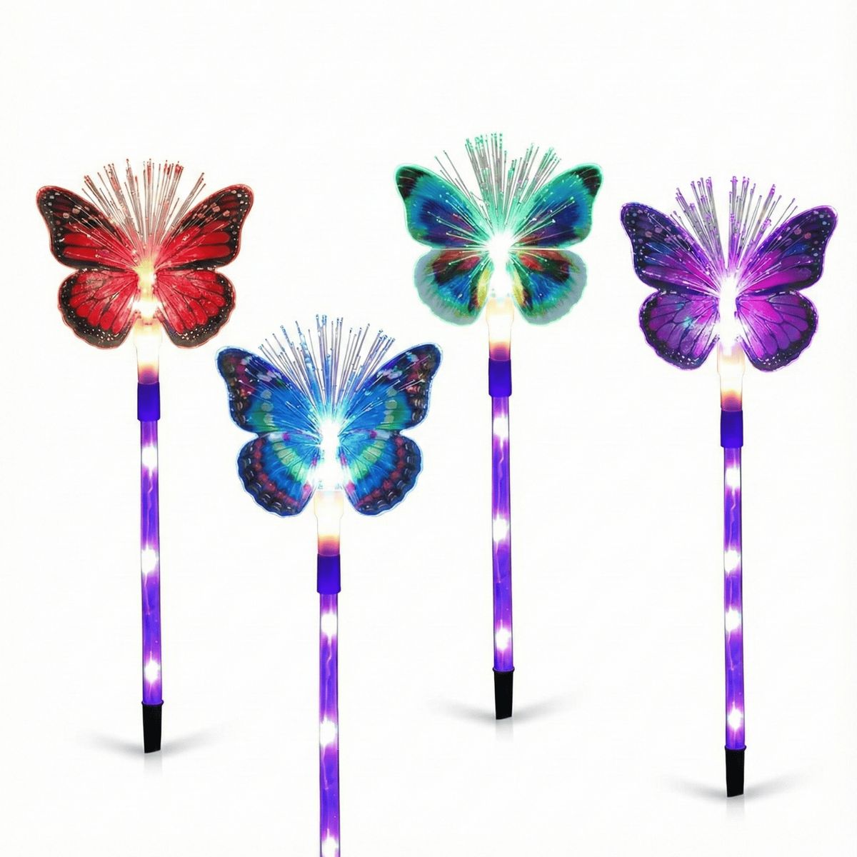 GENERICO - Pack 4 Estacas Solares Mariposa Multicolor Jardín Exterior