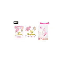 GENERICO - Set de globos látex y guirnalda rosado con niña 16pcs