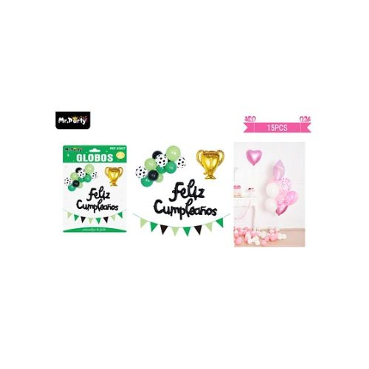 GENERICO - Set de globos látex y guirnalda con trofeo y 15pcs