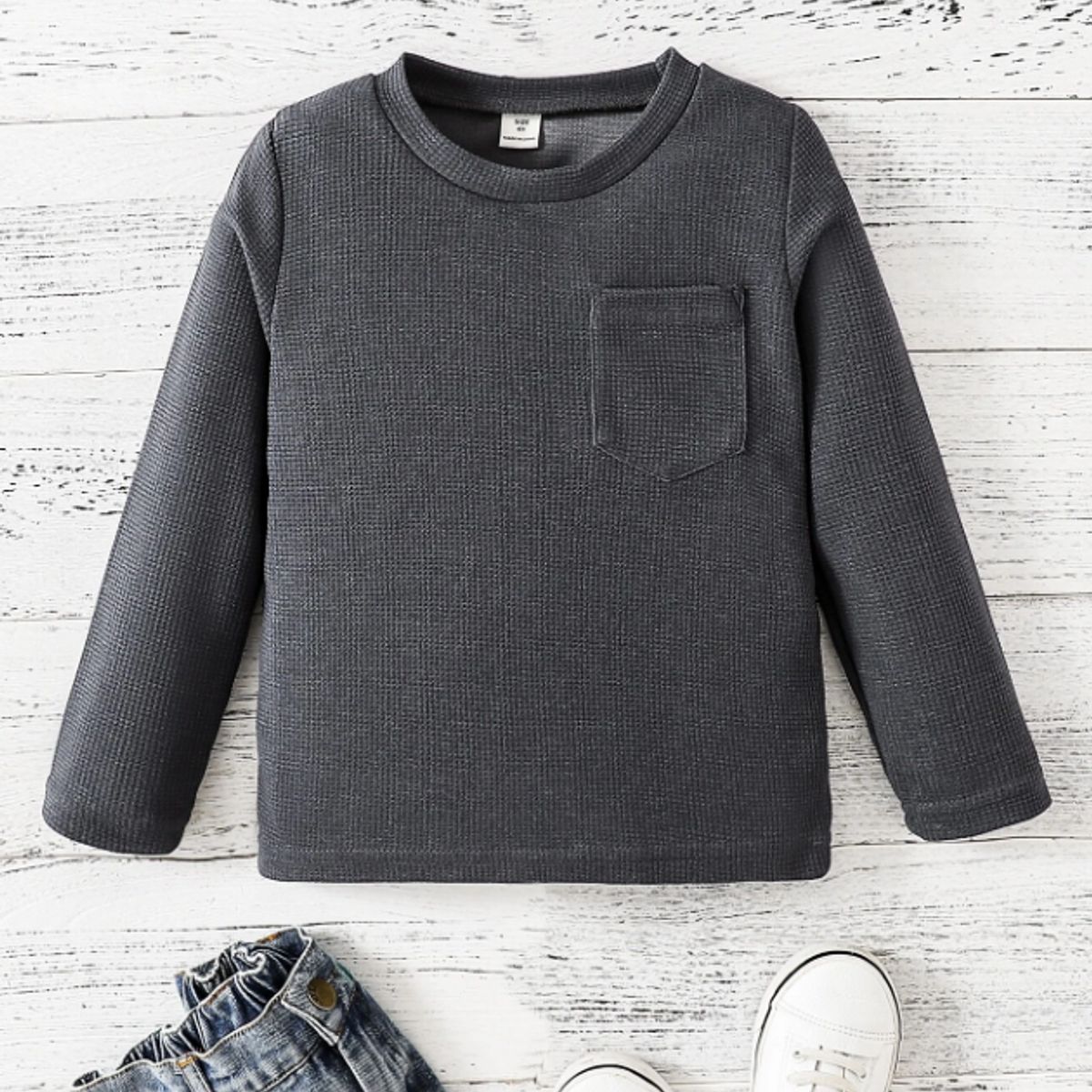 KIRAMA CLOTHING STORE - Polera Térmica Infantil Manga Larga con Bolsillo  Gris Oscuro