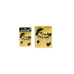 GENERICO - Set de globos y guirnalda con cortina metálicas dorado y negro 24pcs