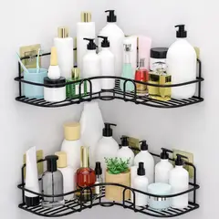 GENERICO - Estante de Esquina para Baño con Adhesivos Negro y blanco