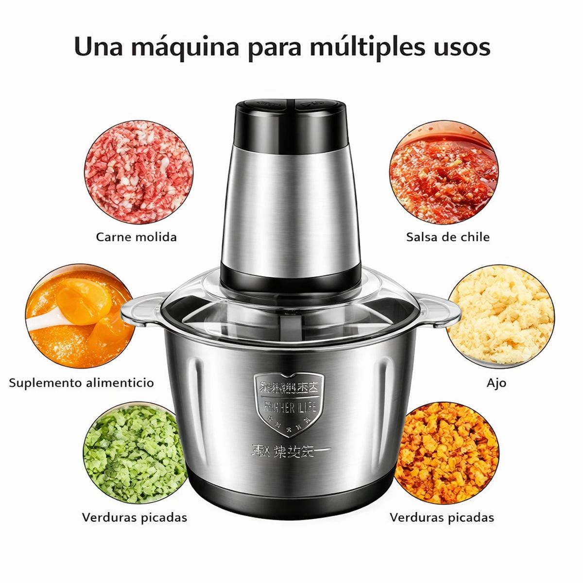 GENERICO - Procesador de Alimentos Eléctrico de Acero Inoxidable