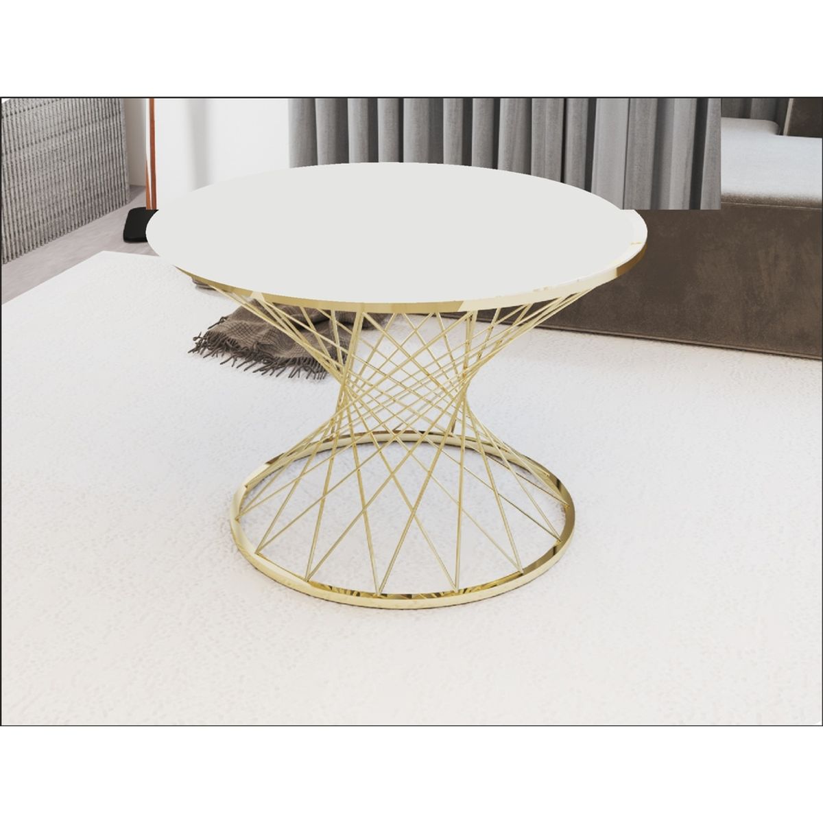 GENERICO - Mesa Centro Vidrio Templado Pota Gold Metal Blanco