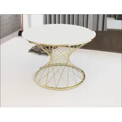 GENERICO - Mesa Centro Vidrio Templado Pota Gold Metal Blanco