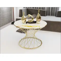 GENERICO - Mesa Centro Vidrio Templado Pota Gold Metal Marmol Amarillo