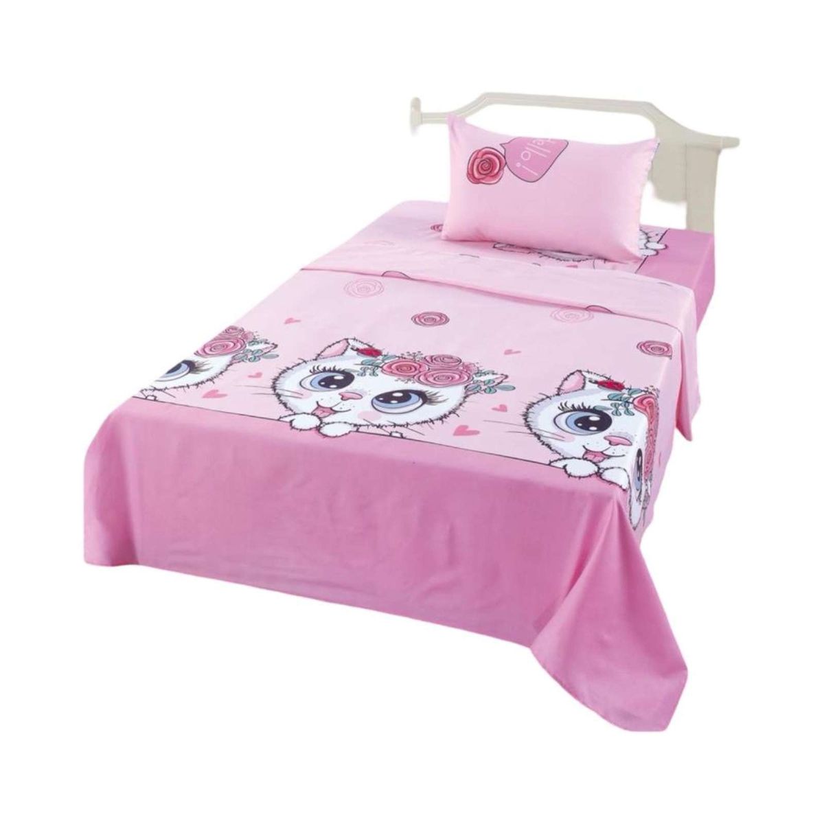 GENERICO - Juego de Sabanas de verano Gatita niña Infantil plaza y media