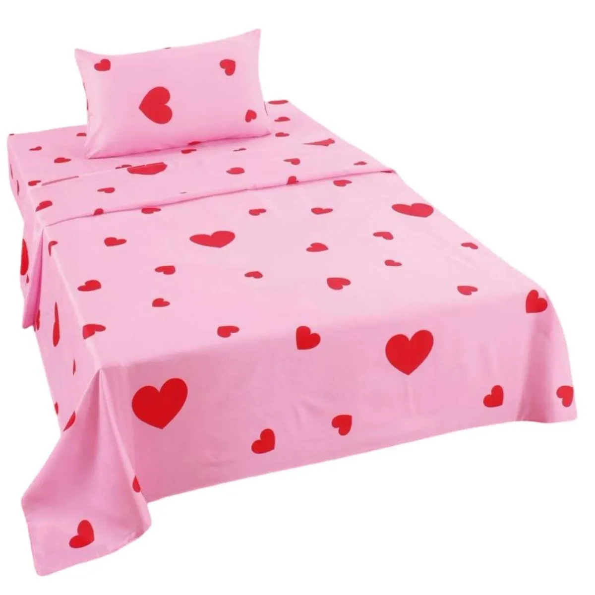 GENERICO - Juego de Sabanas de verano Corazón niña Infantil 1 plaza  MAS 1 ALMOHADA
