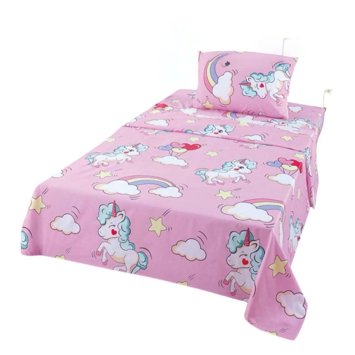 GENERICO - Juego de Sabanas de verano Unicornio niña Infantil 1 plaza  MAS 1 ALMOHADA