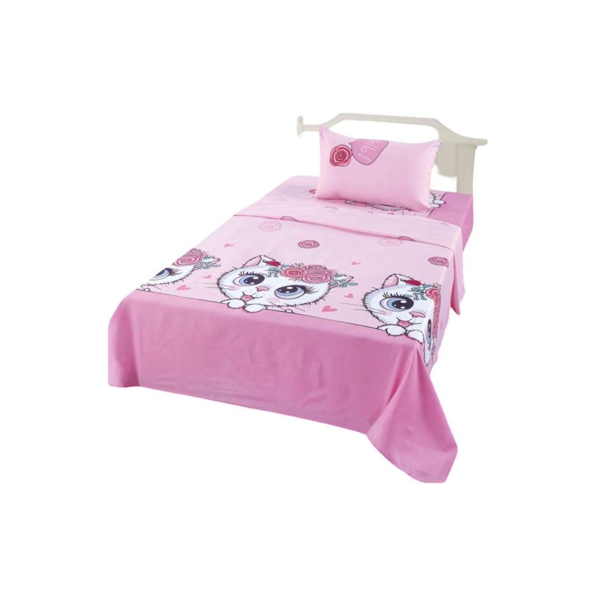 GENERICO - Juego de Sabanas de verano Gatita niña Infantil 1 plaza  MAS 1 ALMOHADA