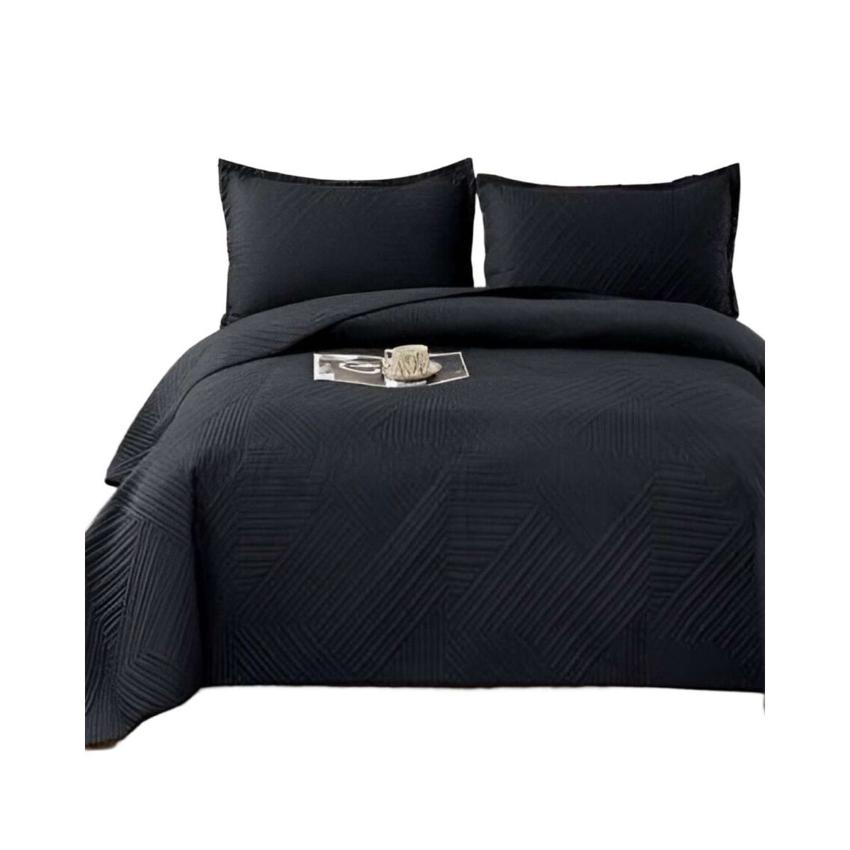 GENERICO - COBERTOR DE LUJO QUILT VERANO PLAZA Y MEDIA NEGRO_.