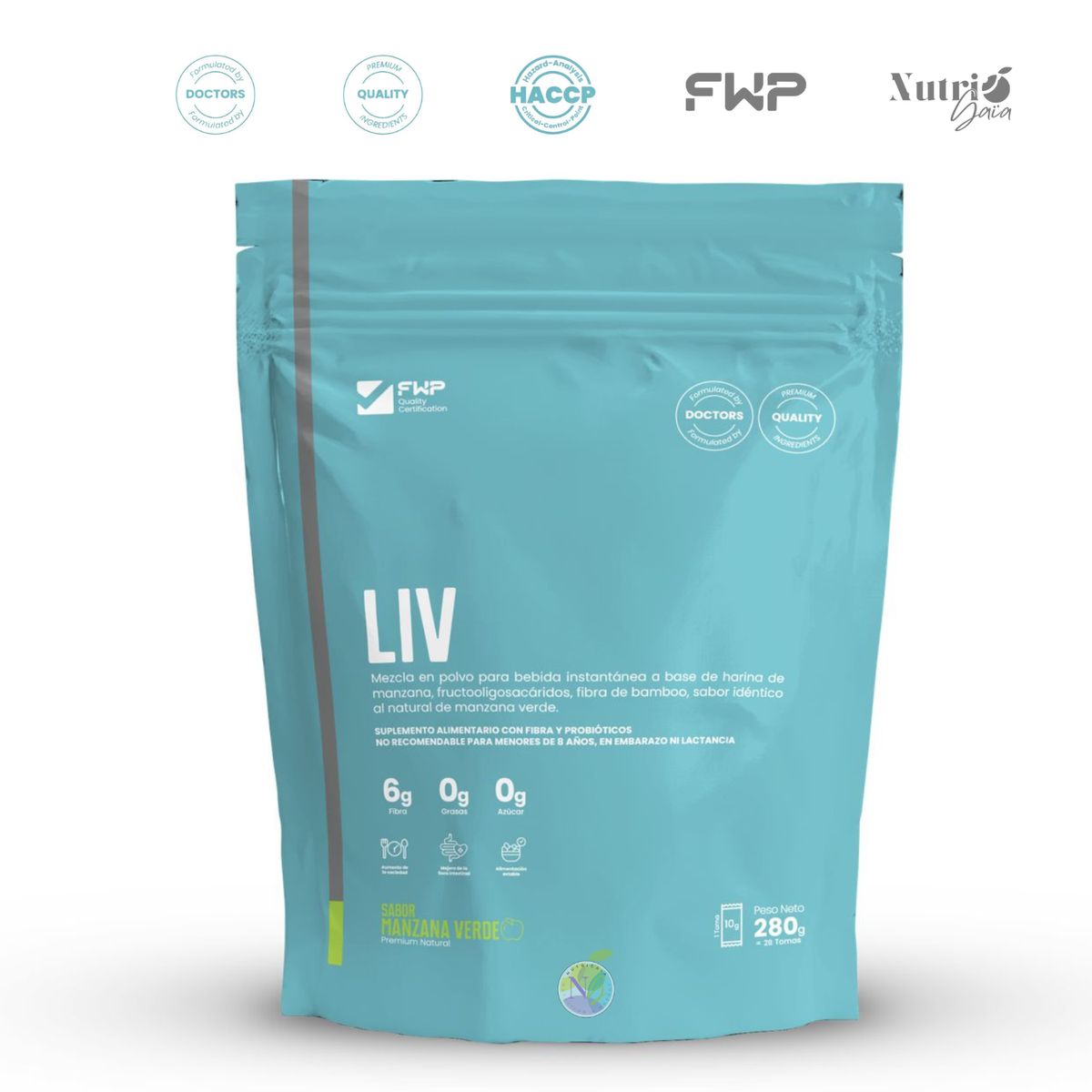 GENERICO - LIV FWP - Fibra + Probióticos, Manzana Verde 280 g - Saciedad y Salud Digestiva