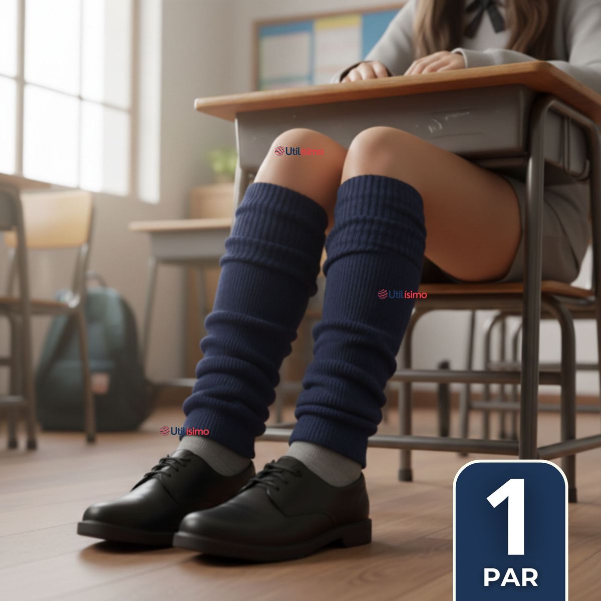 UTILISIMO - Polainas Escolares 1 Par Invierno Abrigadoras Niña Azul Acrílico