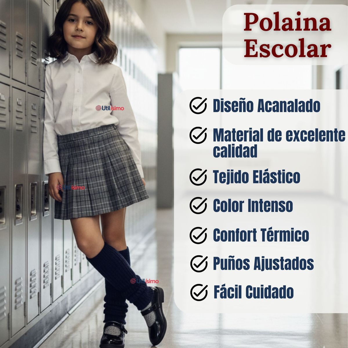 UTILISIMO - Polainas Escolares 1 Par Invierno Abrigadoras Niña Azul Acrílico