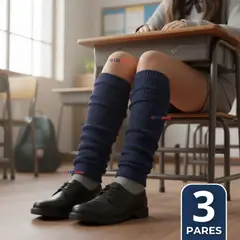 UTILISIMO - Pack 3 Polainas Escolares Invierno Abrigadoras Niña Azul Acrílico
