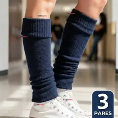 UTILISIMO - Pack 3 Polainas Escolares Invierno Abrigadoras Niña Juvenil Azul Acrílico