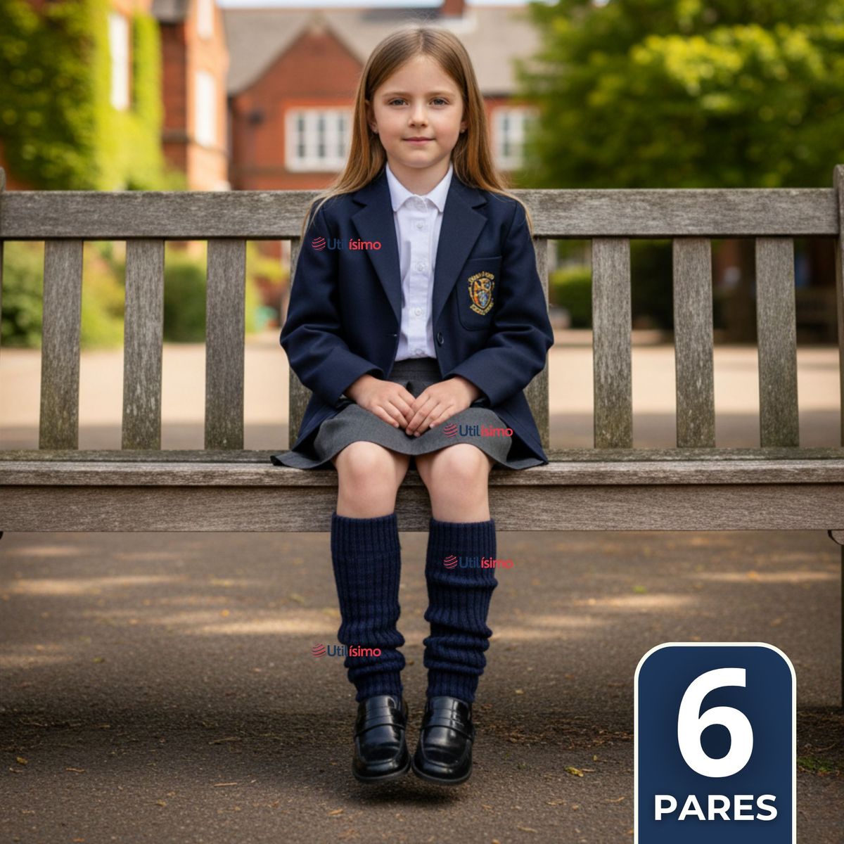 UTILISIMO - Pack 6 Polainas Escolares Invierno Abrigadoras Niña Azul Acrílico