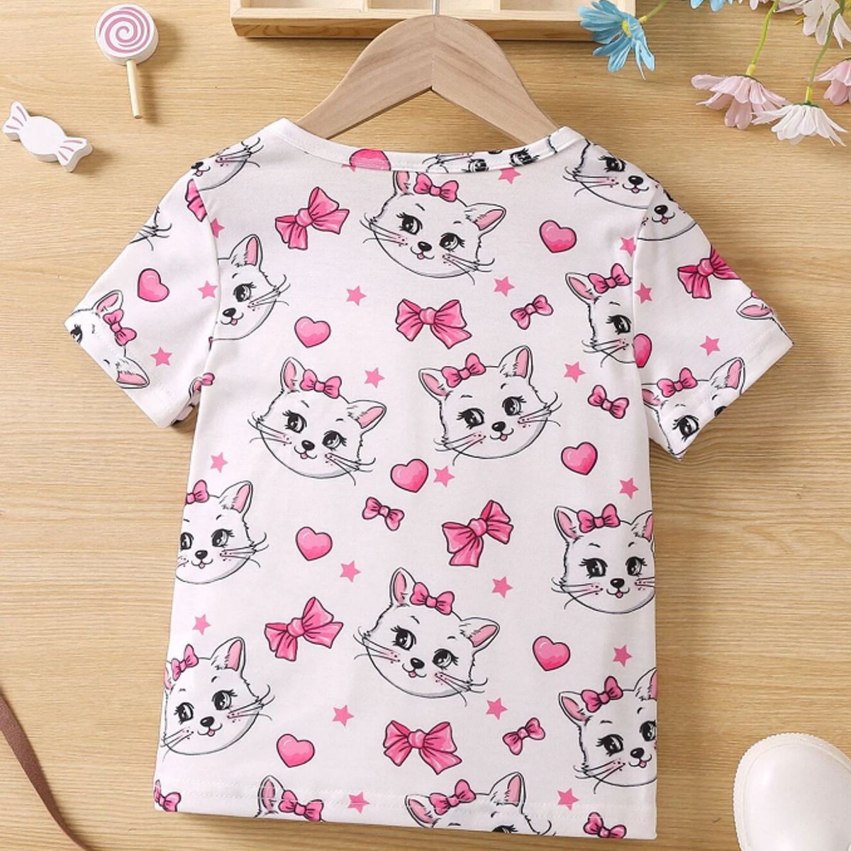 KIRAMA CLOTHING STORE - Camiseta Infantil con Estampado de Gatitos  Blanca