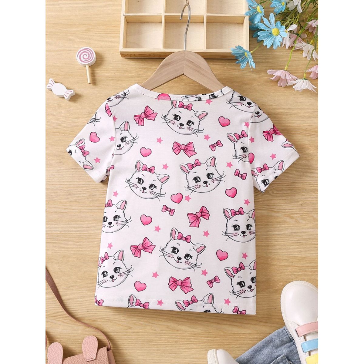 KIRAMA CLOTHING STORE - Camiseta Infantil con Estampado de Gatitos  Blanca