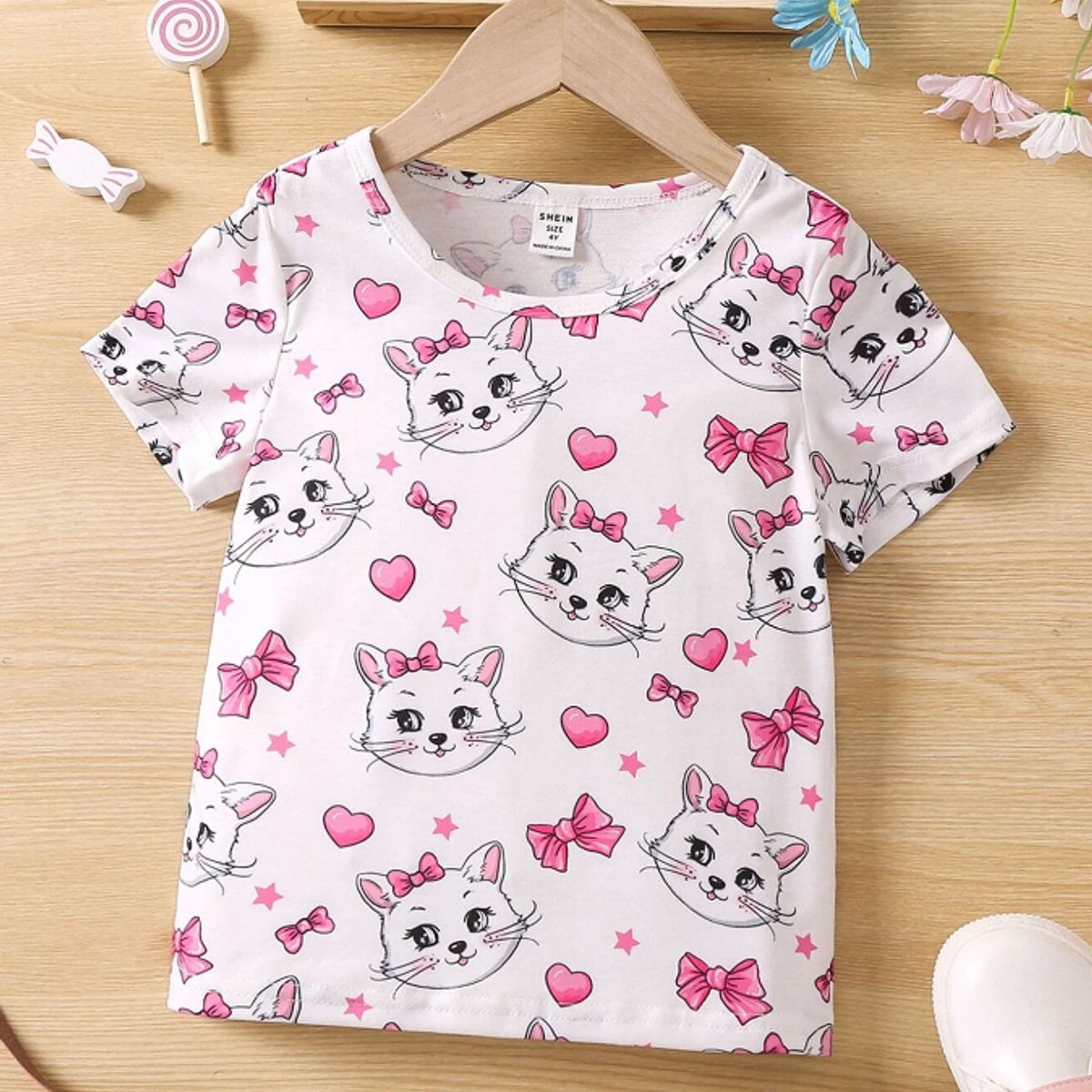 KIRAMA CLOTHING STORE - Camiseta Infantil con Estampado de Gatitos  Blanca