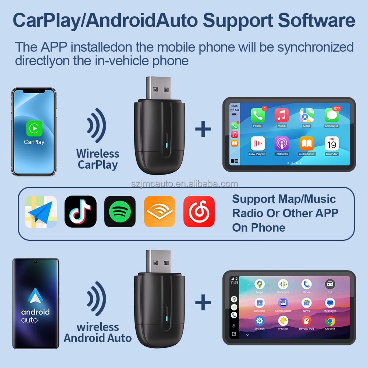 GENERICO - Adaptador Car play y Android Auto Inalámbrico dual 2 en uno