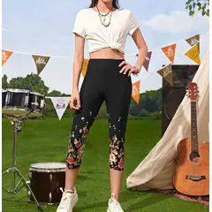 KIRAMA CLOTHING STORE - Calzas Infantiles Pesqueras con Estampado Floral Negro