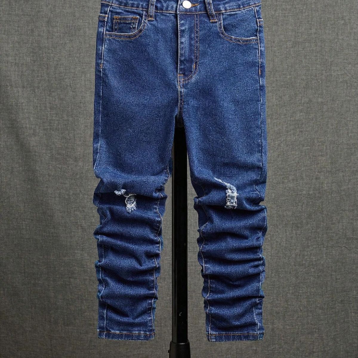 KIRAMA CLOTHING STORE - Jeans Infantiles Ajustados con Desgarros  Azul Lavado Medio