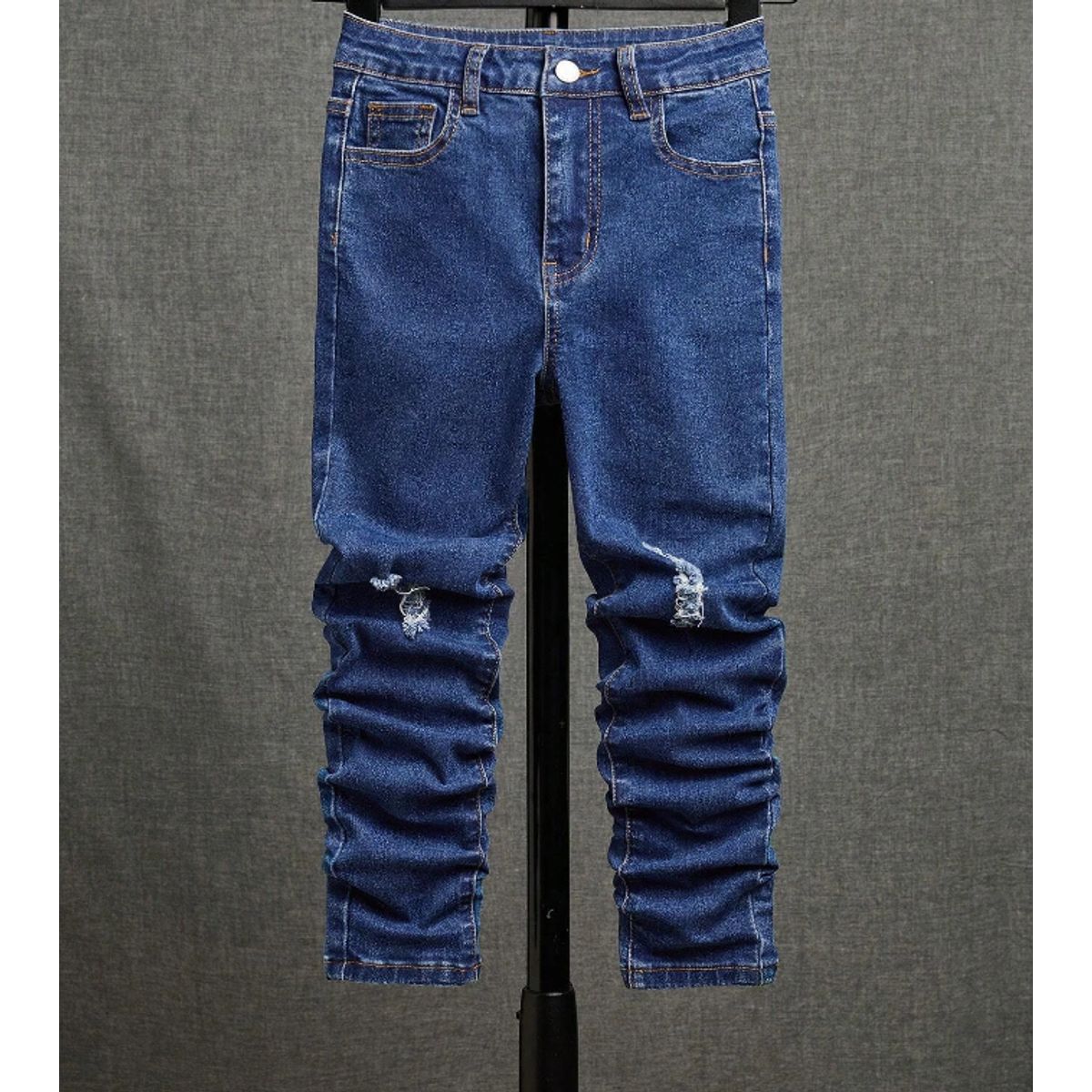 KIRAMA CLOTHING STORE - Jeans Infantiles Ajustados con Desgarros  Azul Lavado Medio