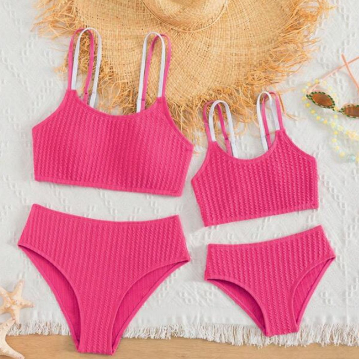 KIRAMA CLOTHING STORE - Bikini Infantil Texturizado de Tirantes  Rosa Fucsia