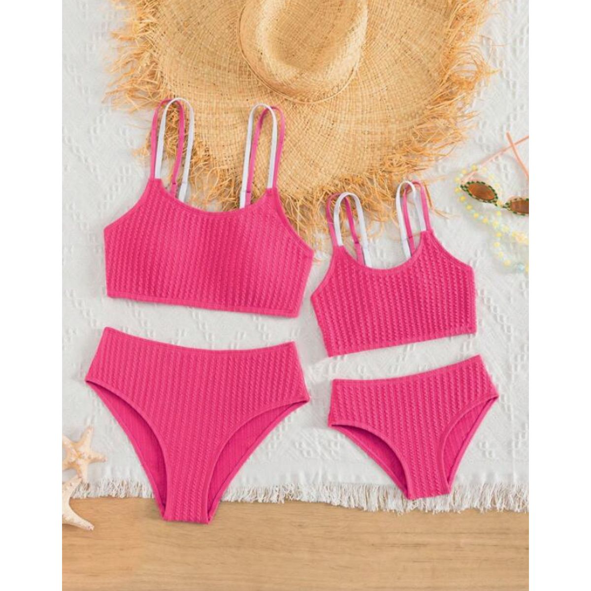KIRAMA CLOTHING STORE - Bikini Infantil Texturizado de Tirantes  Rosa Fucsia