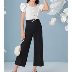 KIRAMA CLOTHING STORE - Pantalón Infantil de Pierna Ancha con Aplique Negro