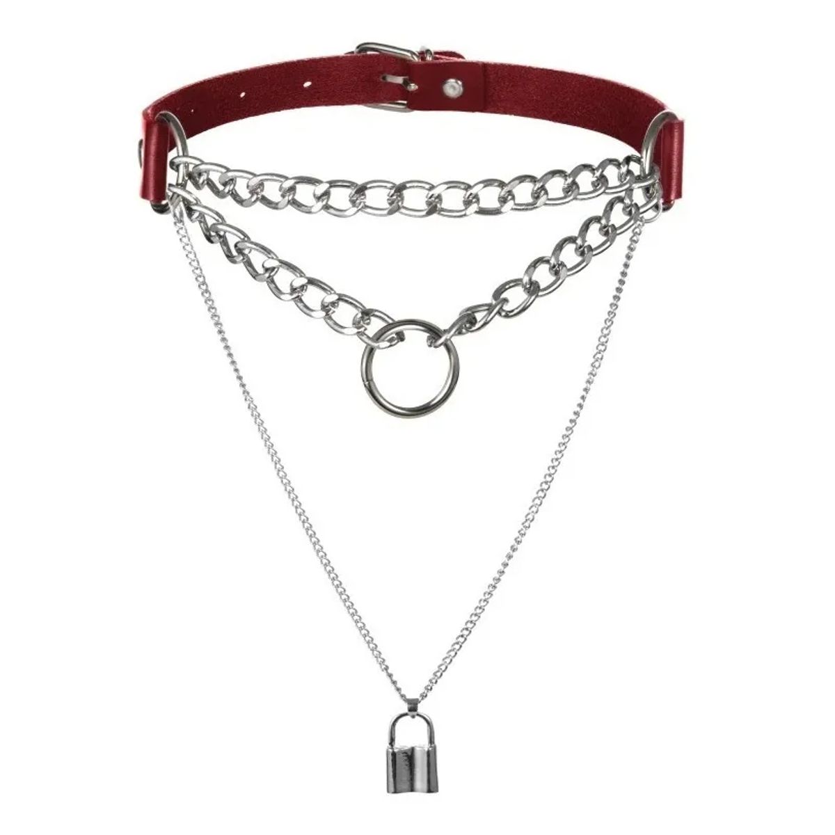 GENERICO - Collar Gargantilla De Cuero Gótica Corazón Y Candado Mujer