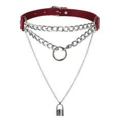 GENERICO - Collar Gargantilla De Cuero Gótica Corazón Y Candado Mujer