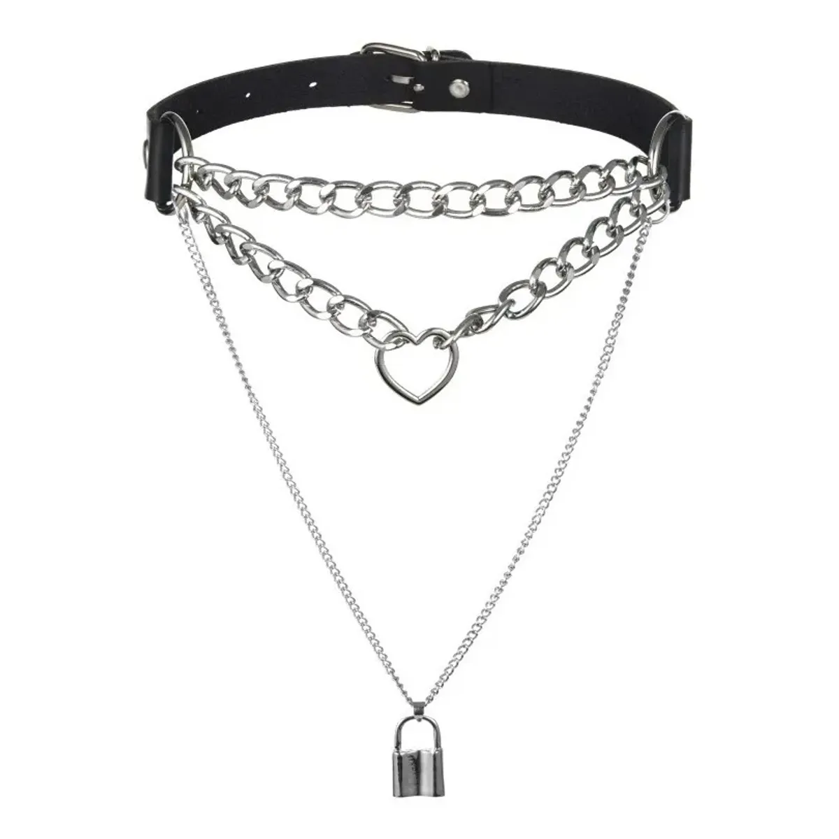 GENERICO - Collar Gargantilla De Cuero Gótica Corazón Y Candado Mujer