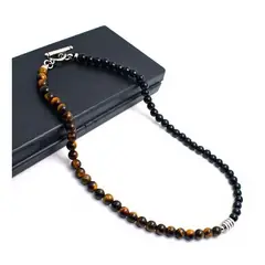 GENERICO - Collar Piedra Onix Y Ojo De Tigre 6mm Hombre Moda 2021