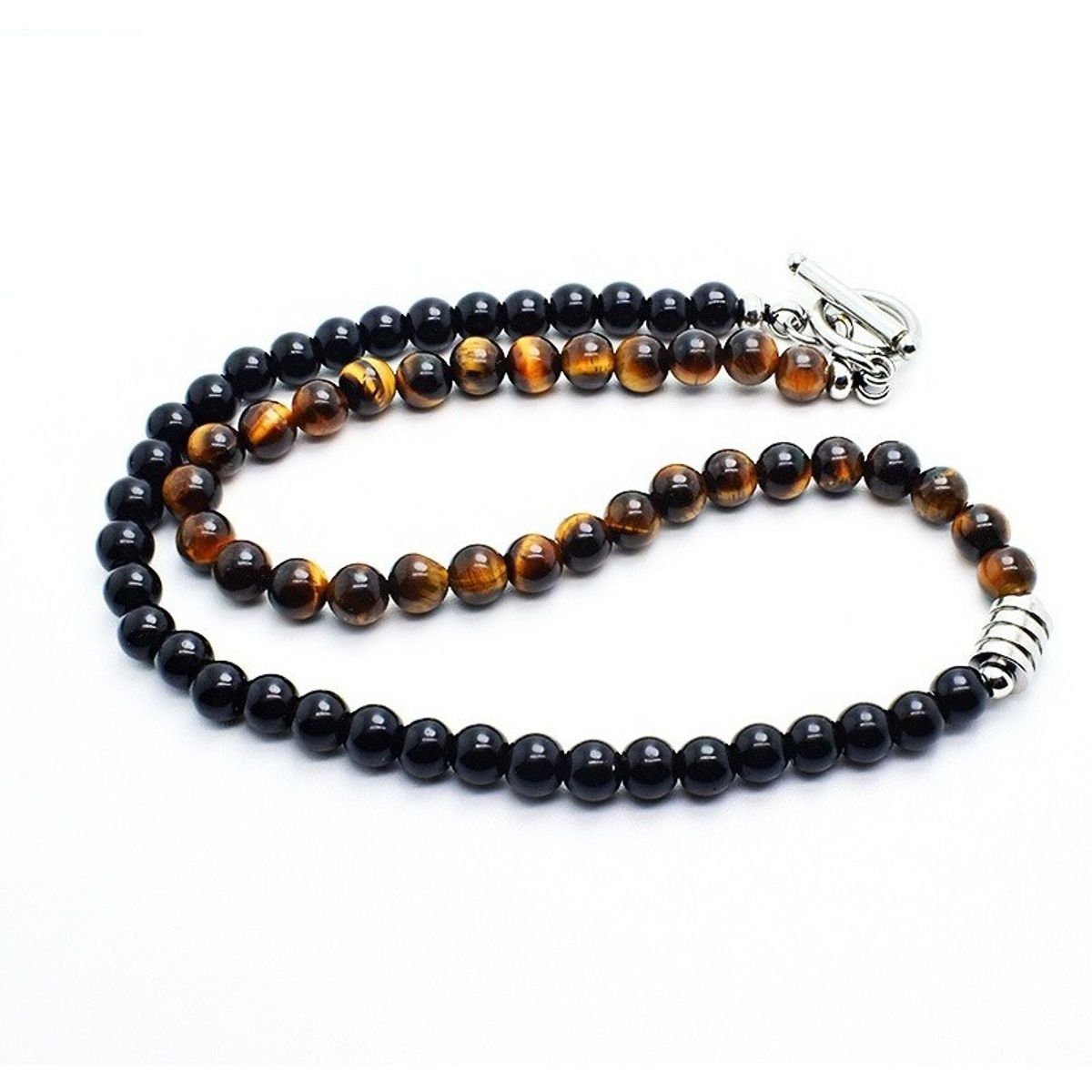 GENERICO - Collar Piedra Onix Y Ojo De Tigre 6mm Hombre Moda 2021