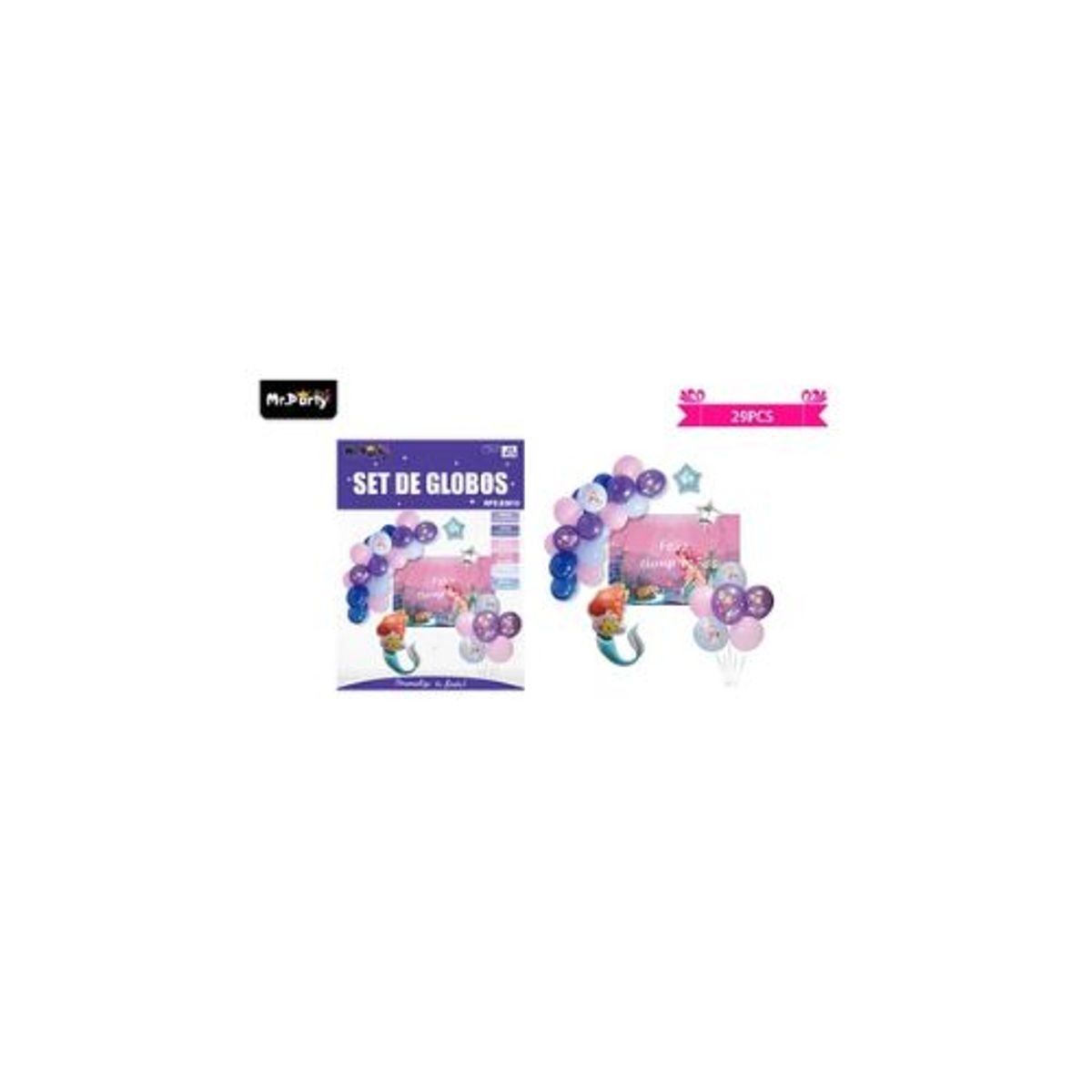 GENERICO - Set de globos látex de sirena con fondo 29pcs