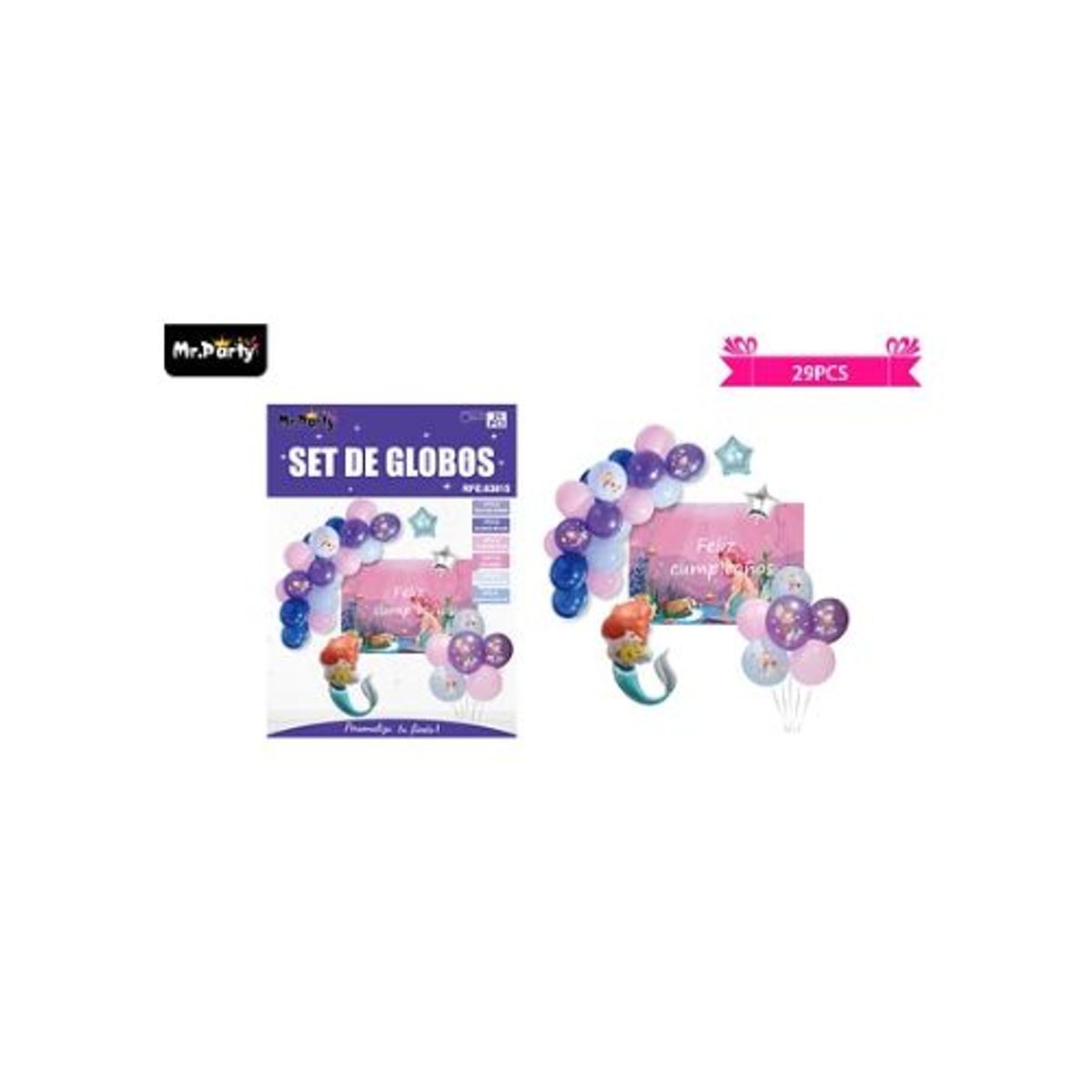 GENERICO - Set de globos látex de sirena con fondo 29pcs