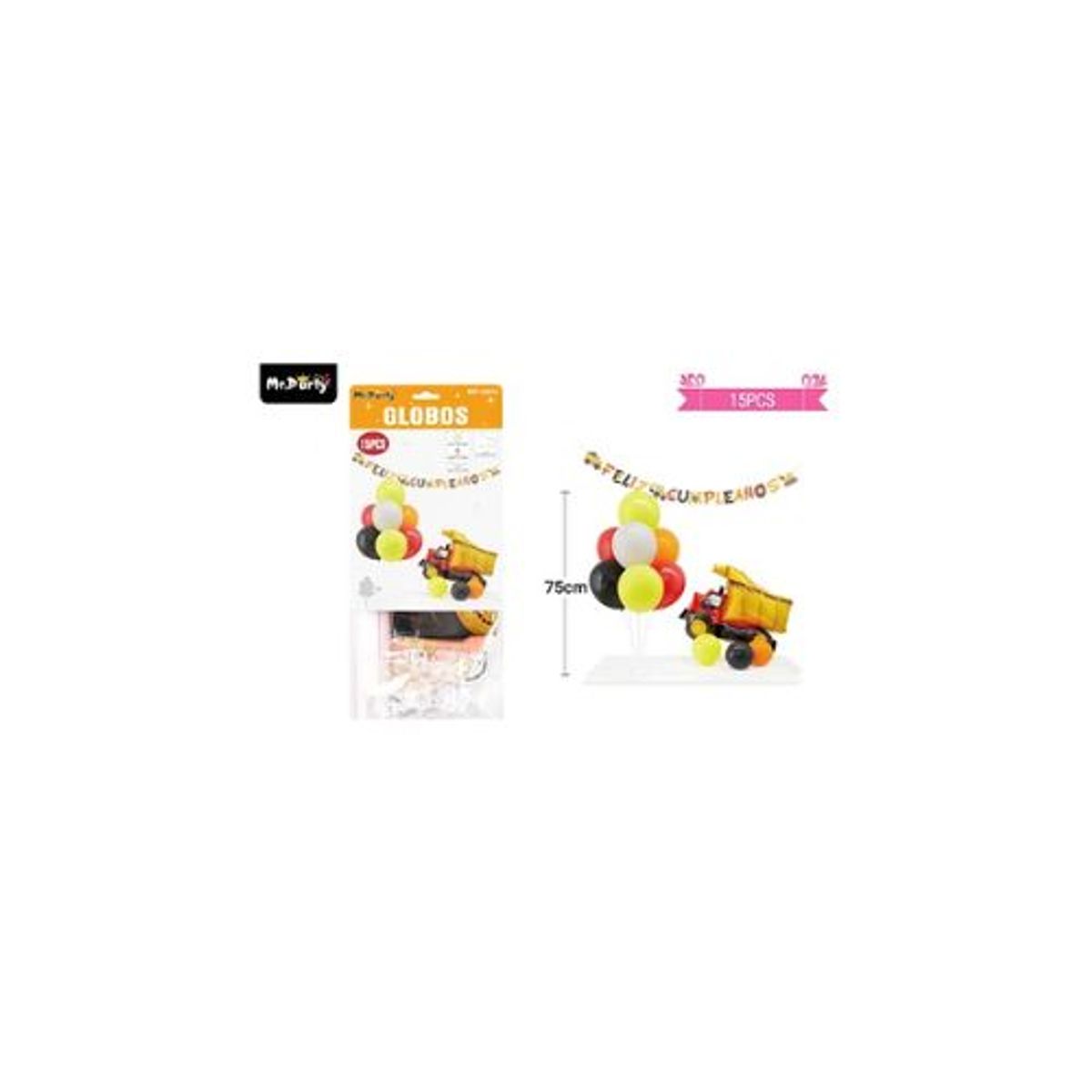 GENERICO - Set de globos con base y guirnalda excavadora 15pcs