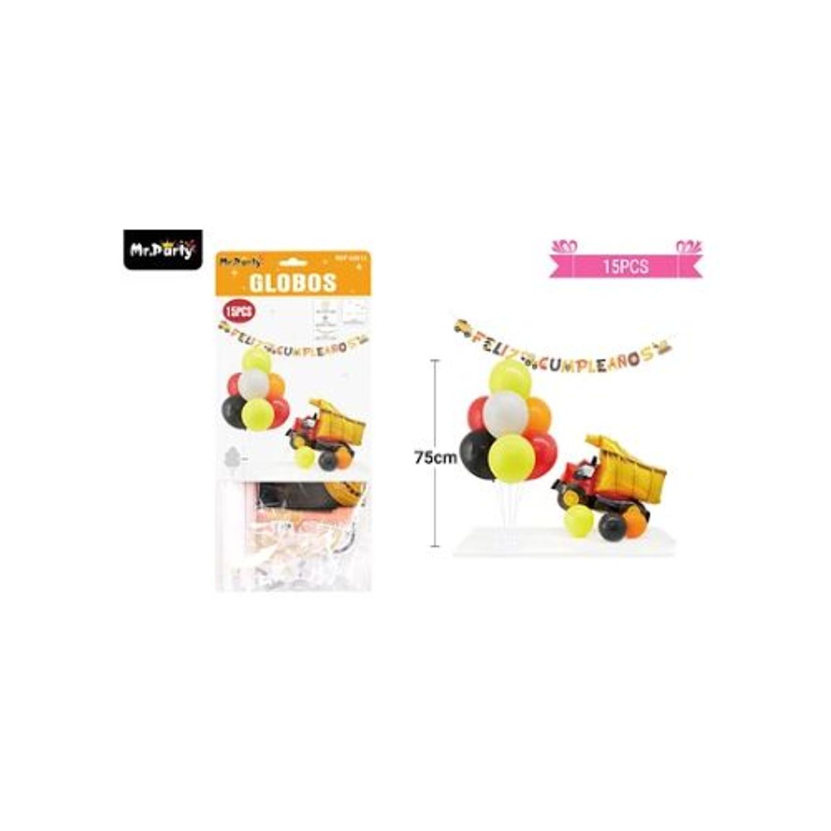 GENERICO - Set de globos con base y guirnalda excavadora 15pcs