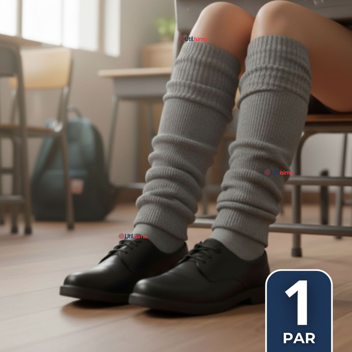 UTILISIMO - Polainas Escolares 1 Par Invierno Abrigadoras Niña Gris Acrílico