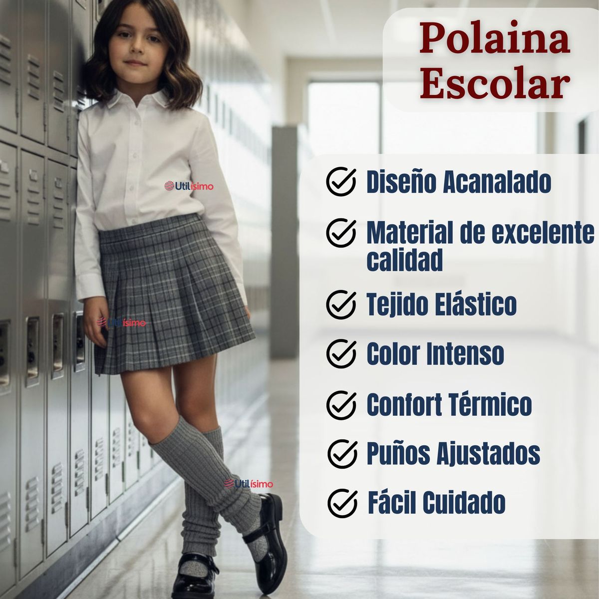 UTILISIMO - Polainas Escolares 1 Par Invierno Abrigadoras Niña Gris Acrílico