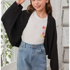KIRAMA CLOTHING STORE - Cárdigan Niña Tejido Negro Manga Murciélago Estilo Casual