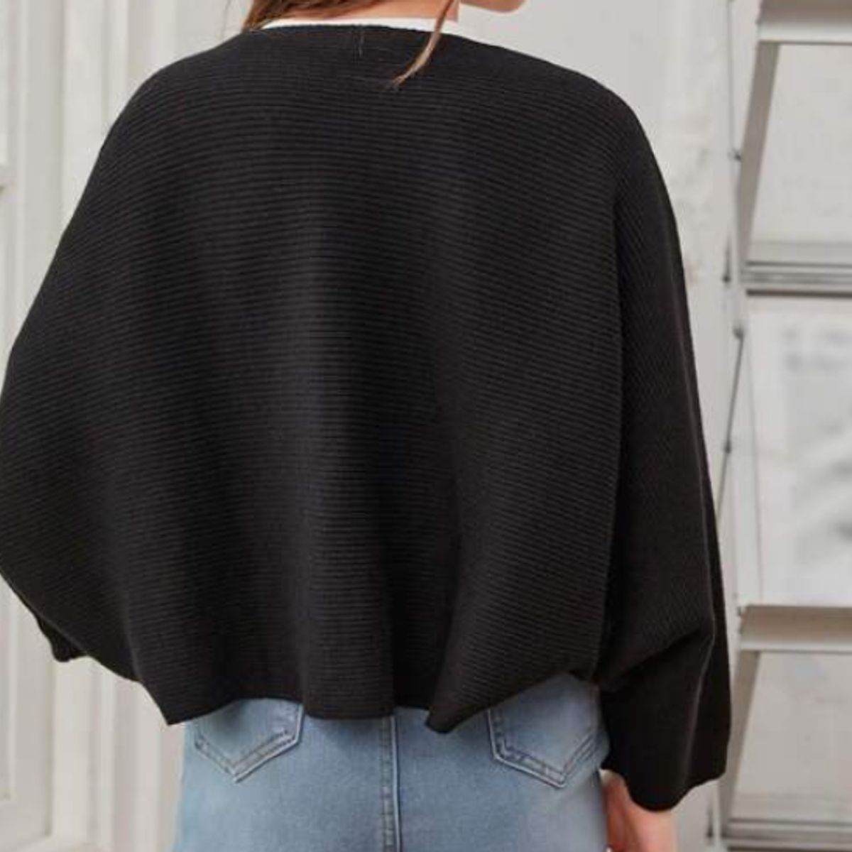 KIRAMA CLOTHING STORE - Cárdigan Niña Tejido Negro Manga Murciélago Estilo Casual