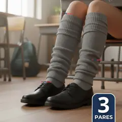 UTILISIMO - Pack 3 Polainas Escolares Invierno Abrigadoras Niña Gris Acrílico