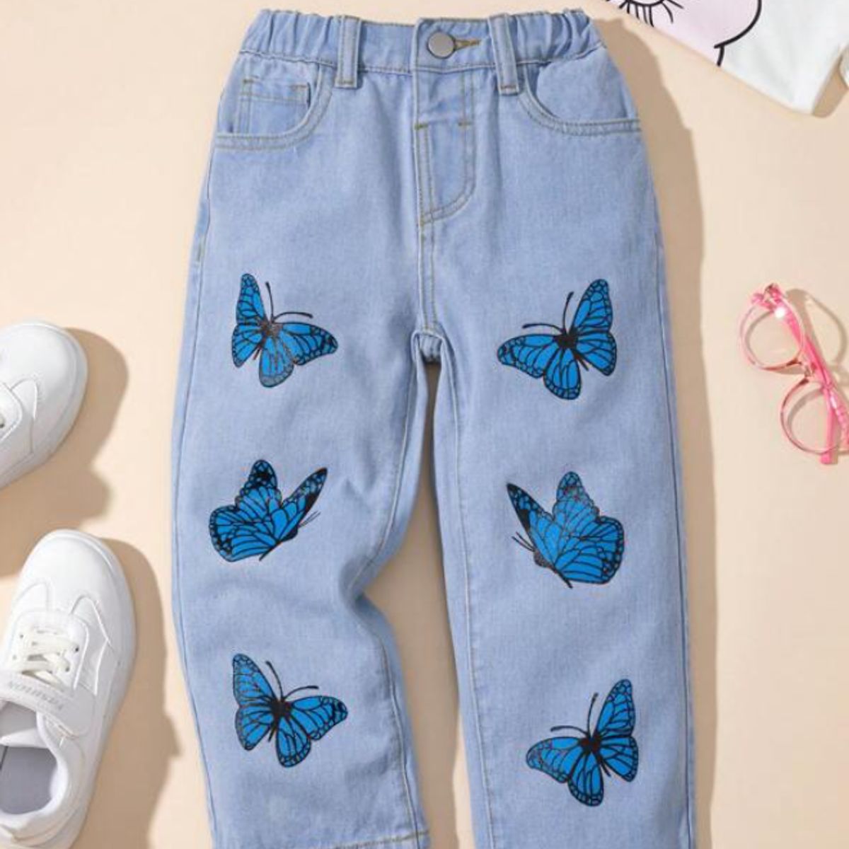 KIRAMA CLOTHING STORE - Pantalón jeans niña estampado mariposas azul