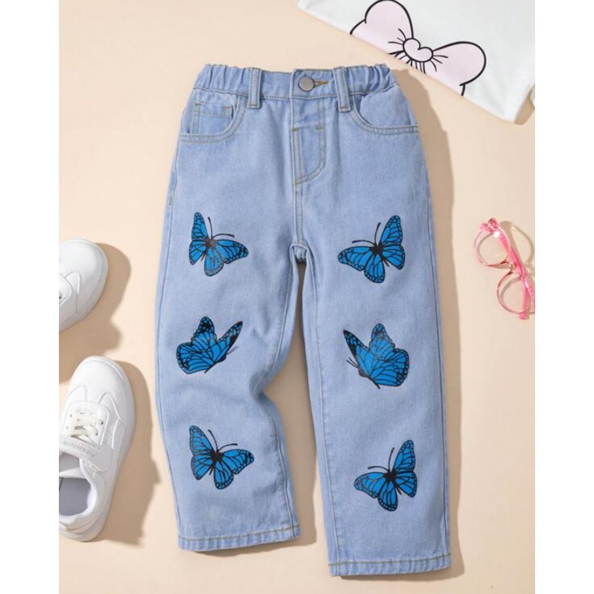 KIRAMA CLOTHING STORE - Pantalón jeans niña estampado mariposas azul